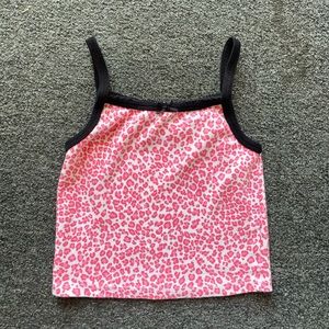 Pink Cheetah Print Cropped Tank Top, John Galt California, Size S
